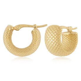 14k Yellow Gold 13mm Faceted Band Snap-Down Hoop Earrings