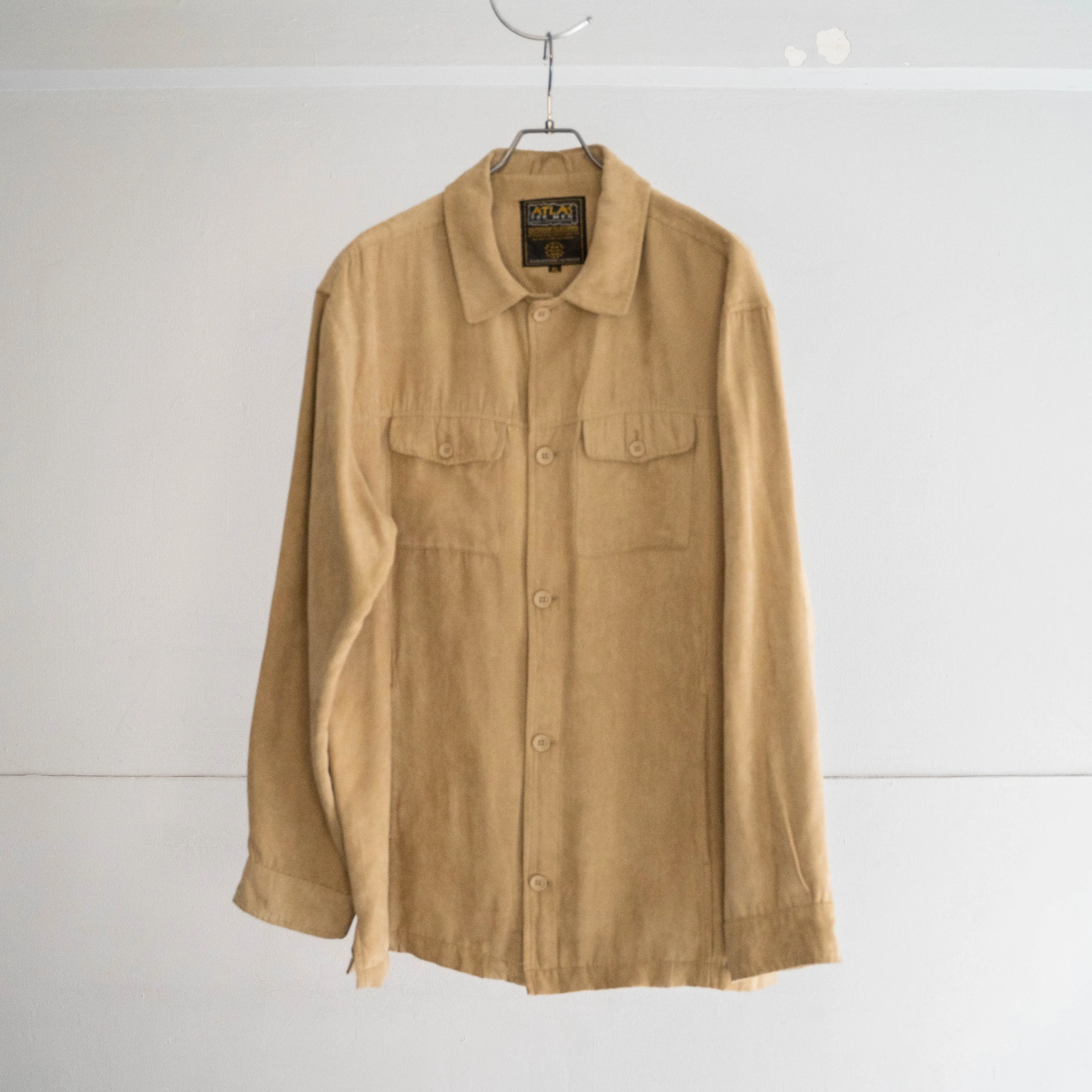 1990-00s beige color fake suede shirts -with side pocket-