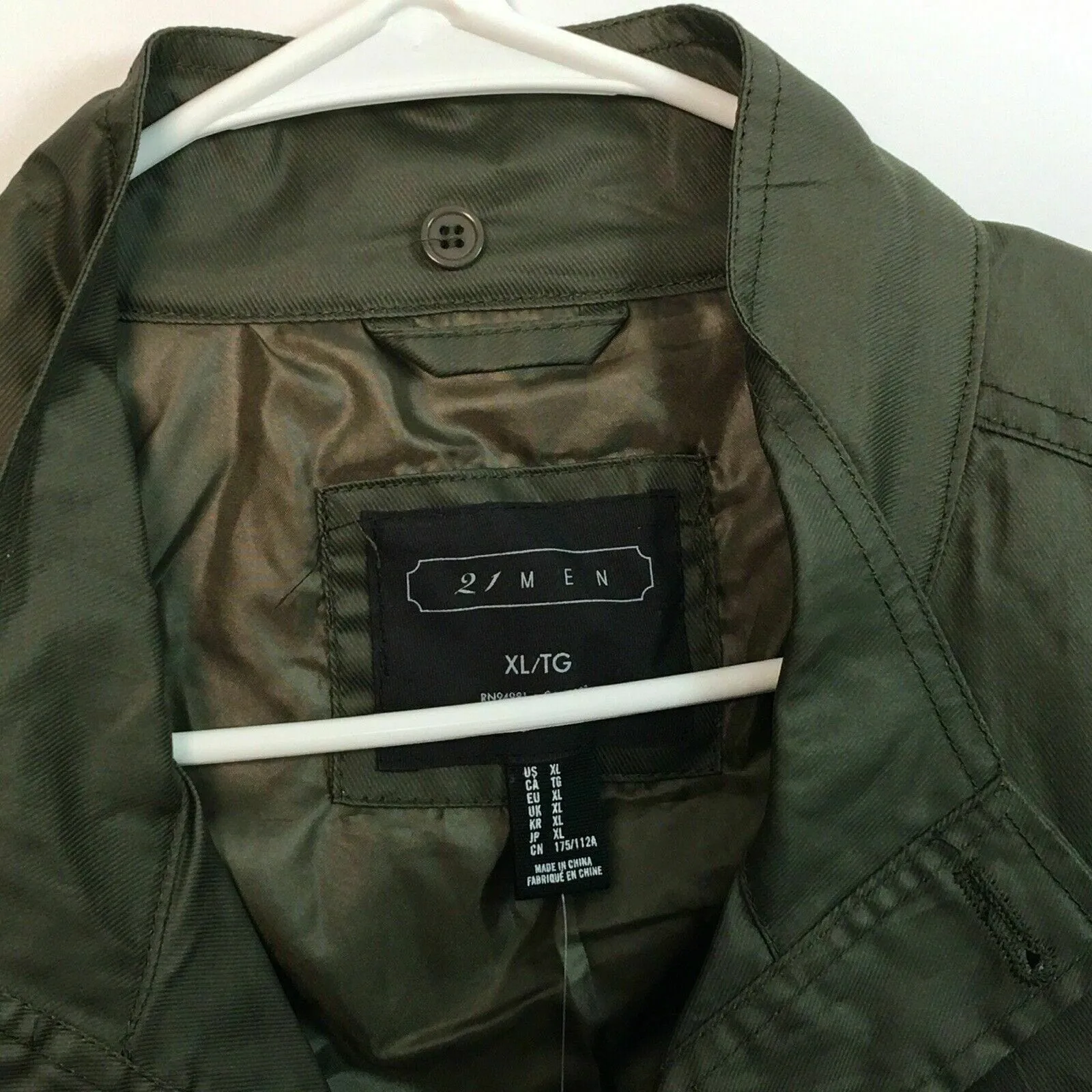 21 Men Jacket - Mens Military Style Utility Jacket | XL | Olive Green | Lightweight | EUC