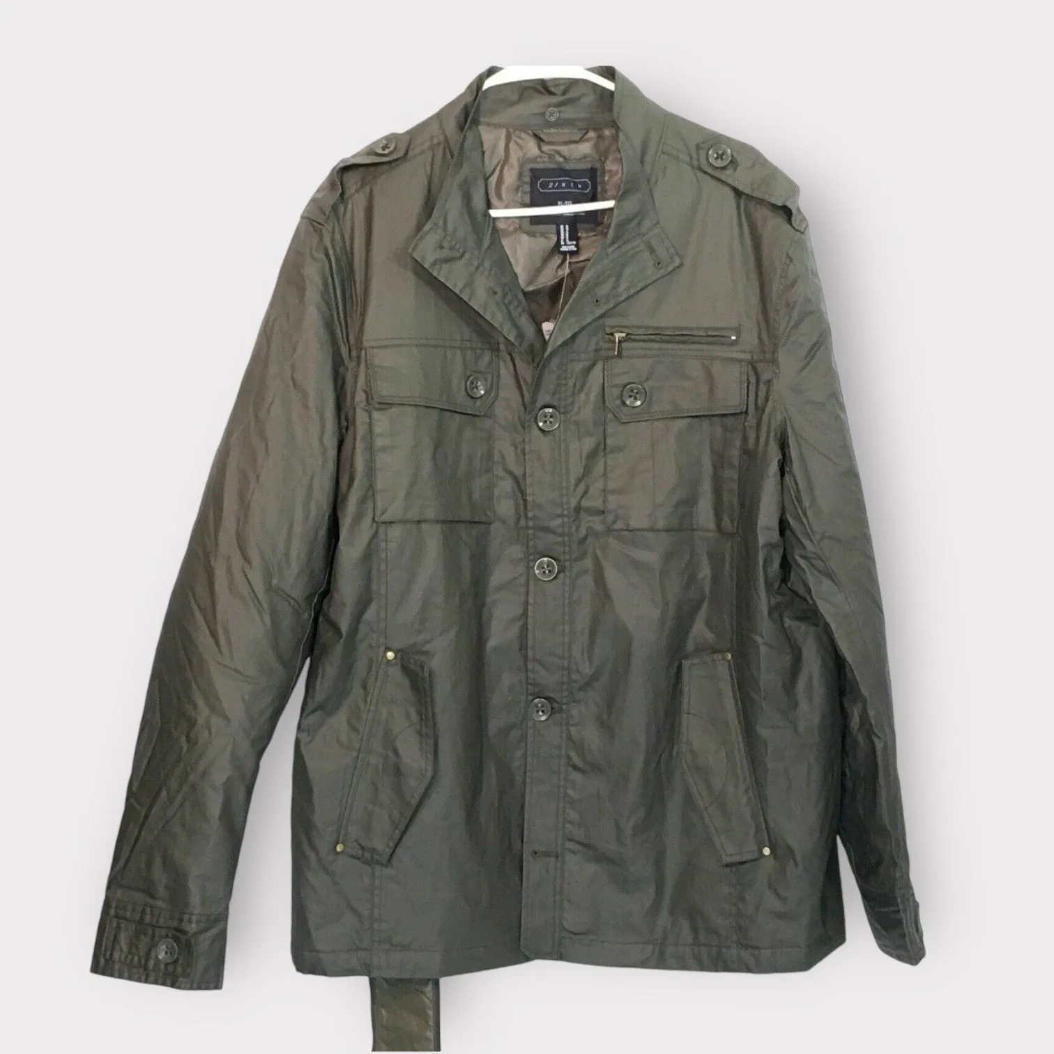 21 Men Jacket - Mens Military Style Utility Jacket | XL | Olive Green | Lightweight | EUC