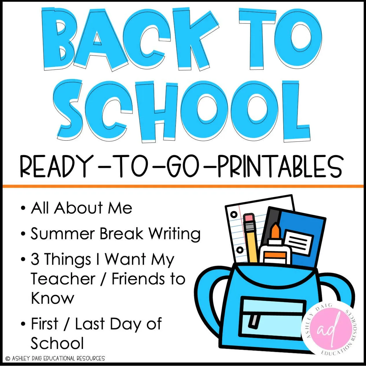 3rd Grade Back to School Activities - First Day of School Third Grade Worksheets | Printable Classroom Resource |  Ashley's Golden Apples