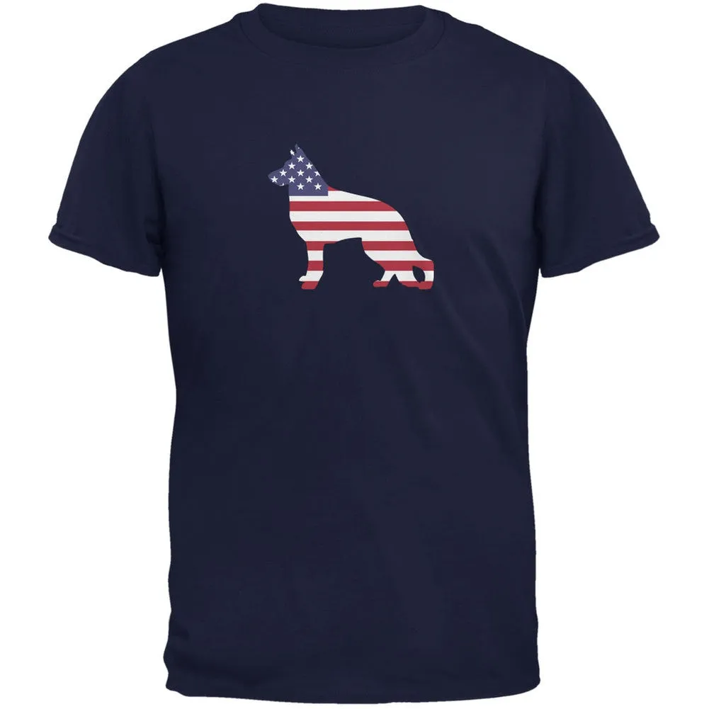 4th of July Patriotic Dog German Shepherd Navy Adult T-Shirt