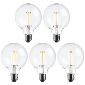 5 x E27 Warm White LED Filament Globe Light Bulb Dimmable 7W