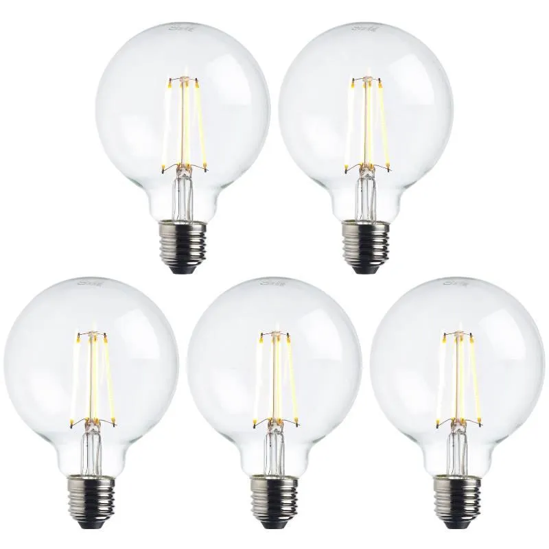 5 x E27 Warm White LED Filament Globe Light Bulb Dimmable 7W