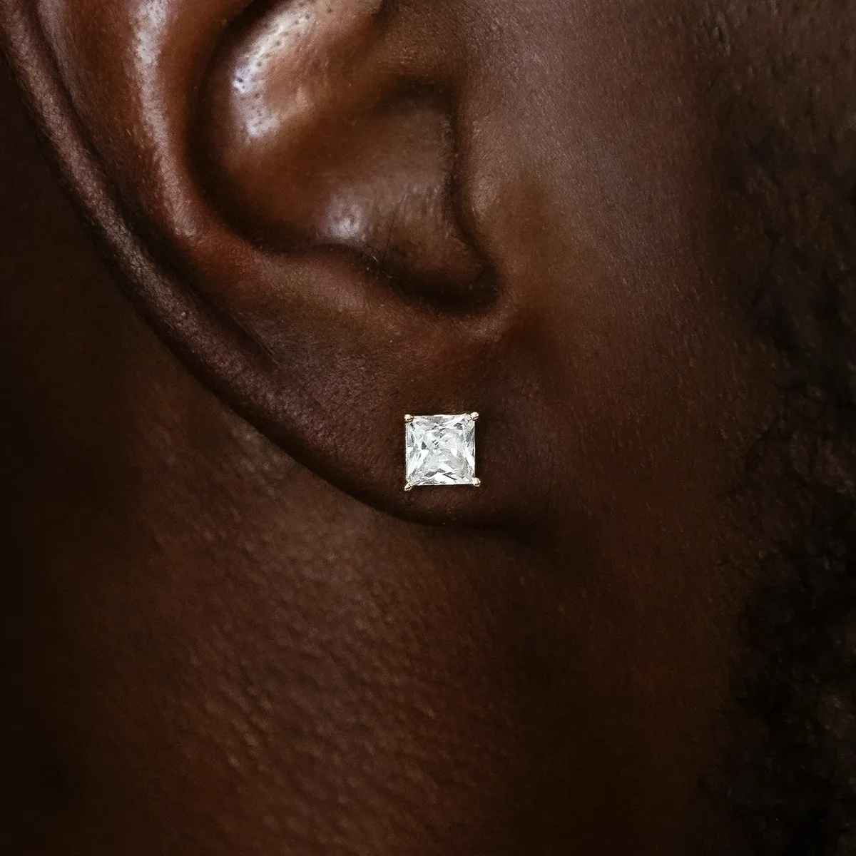 5mm Square Cut Diamond Stud Earrings in Yellow Gold