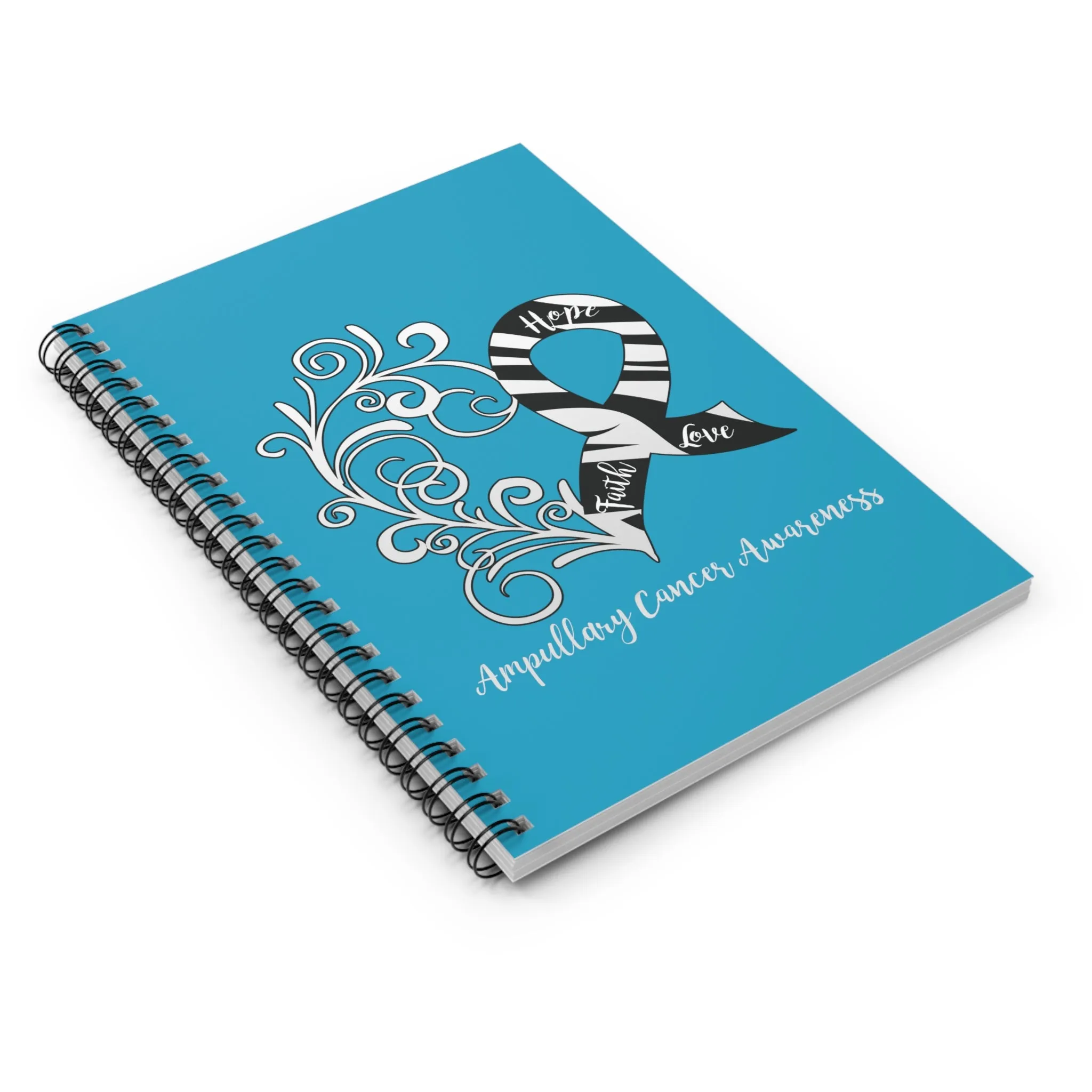 Ampullary Cancer Awareness Heart "Aqua" Spiral Journal - Ruled Line