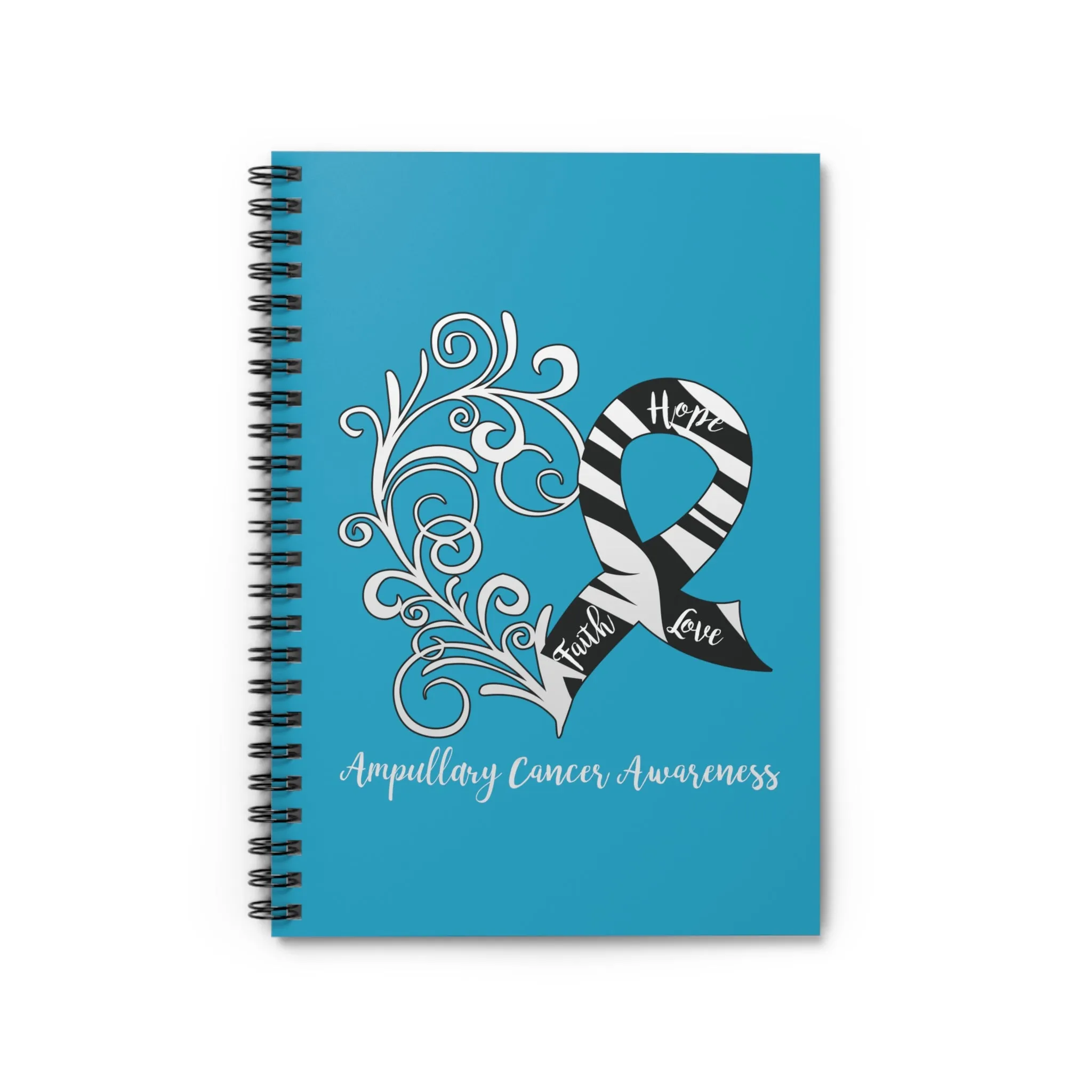 Ampullary Cancer Awareness Heart "Aqua" Spiral Journal - Ruled Line