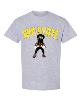 App State Mountaineers Cartoon Mascot Puff Ink Gray Thrifted Tee