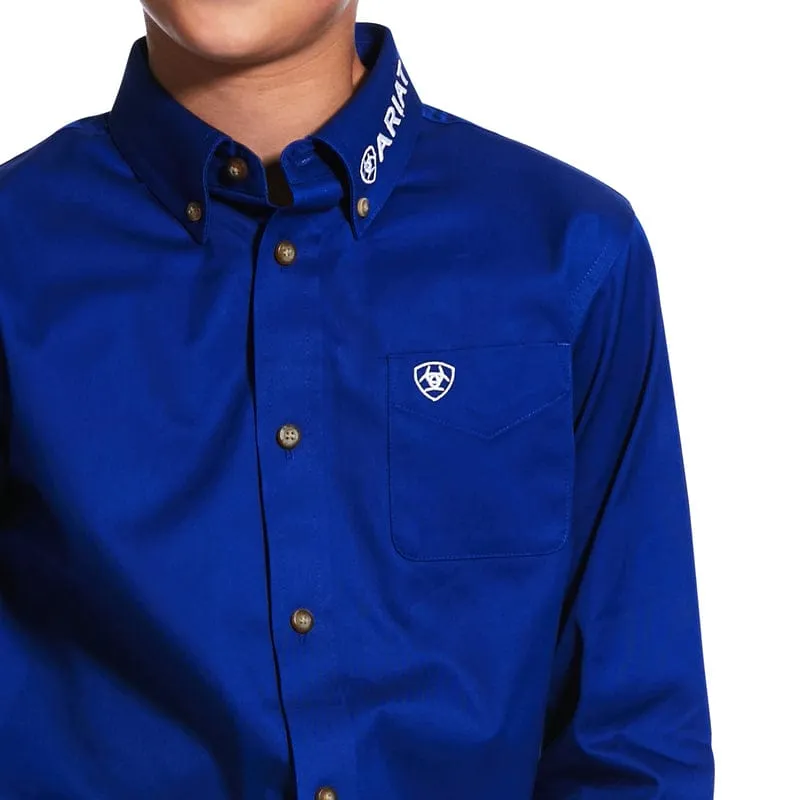 Ariat Boys Team Logo Twill Blue Classic Fit Shirt 10030164