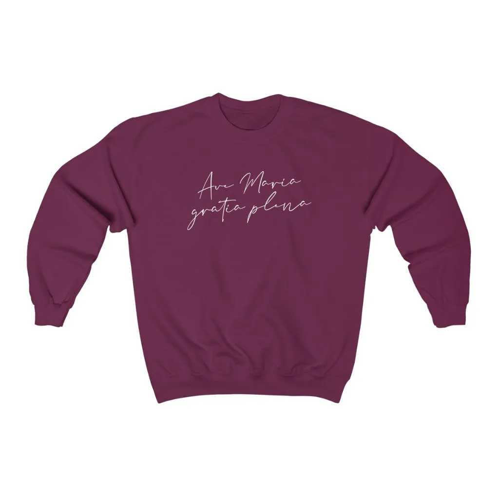 Ave Maria Catholic Sweatshirt, Maroon, Navy