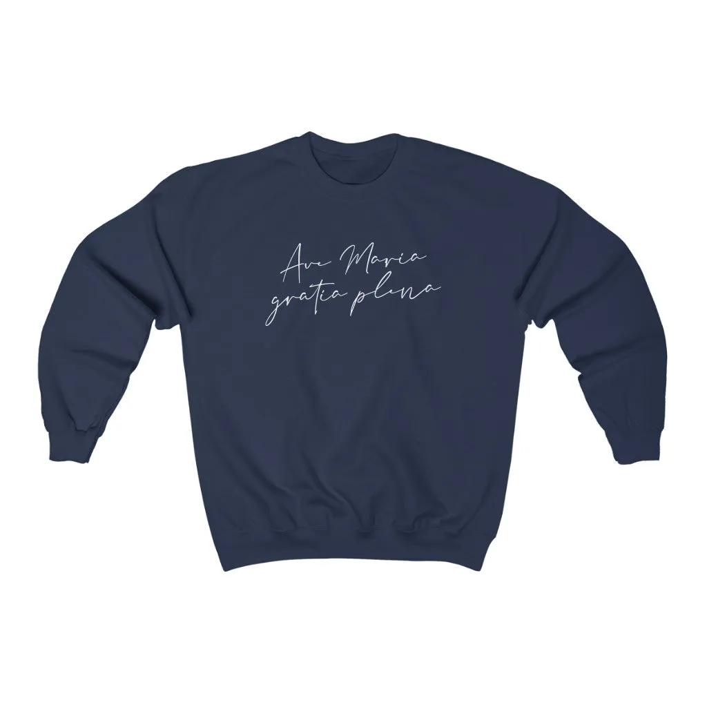 Ave Maria Catholic Sweatshirt, Maroon, Navy