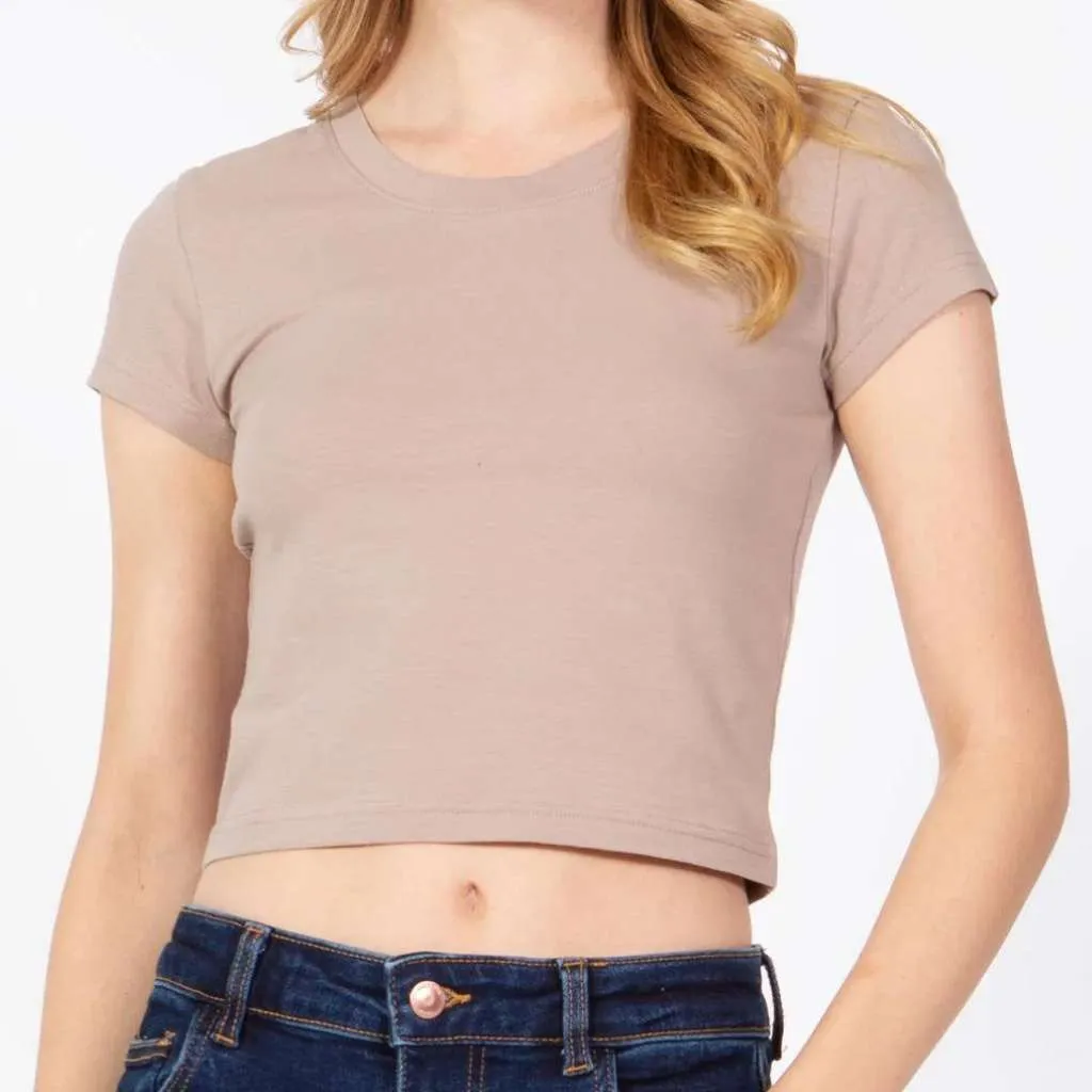 Basic Short Sleeve Stretch Crop Top Baby Tee