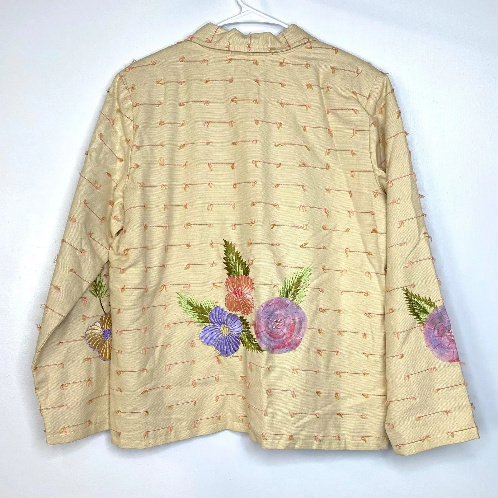 Beautiful Indigo Moon Womens Embroidered & Embellished Button-Up Jacket Size Medium Floral Yellow