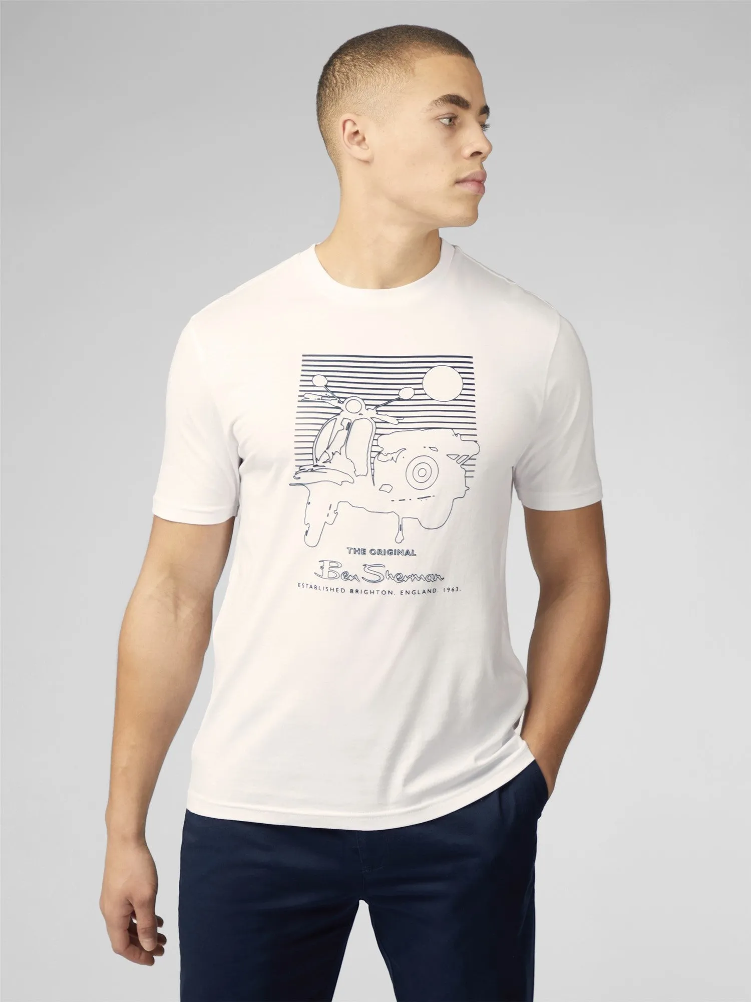 Ben Sherman Men's 0076132 SS Summer Scooter T-Shirt White