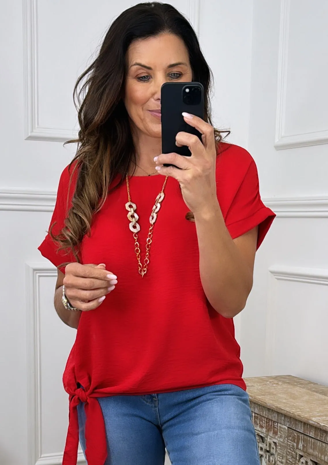 Bernadette Summer Red Side Knot Top