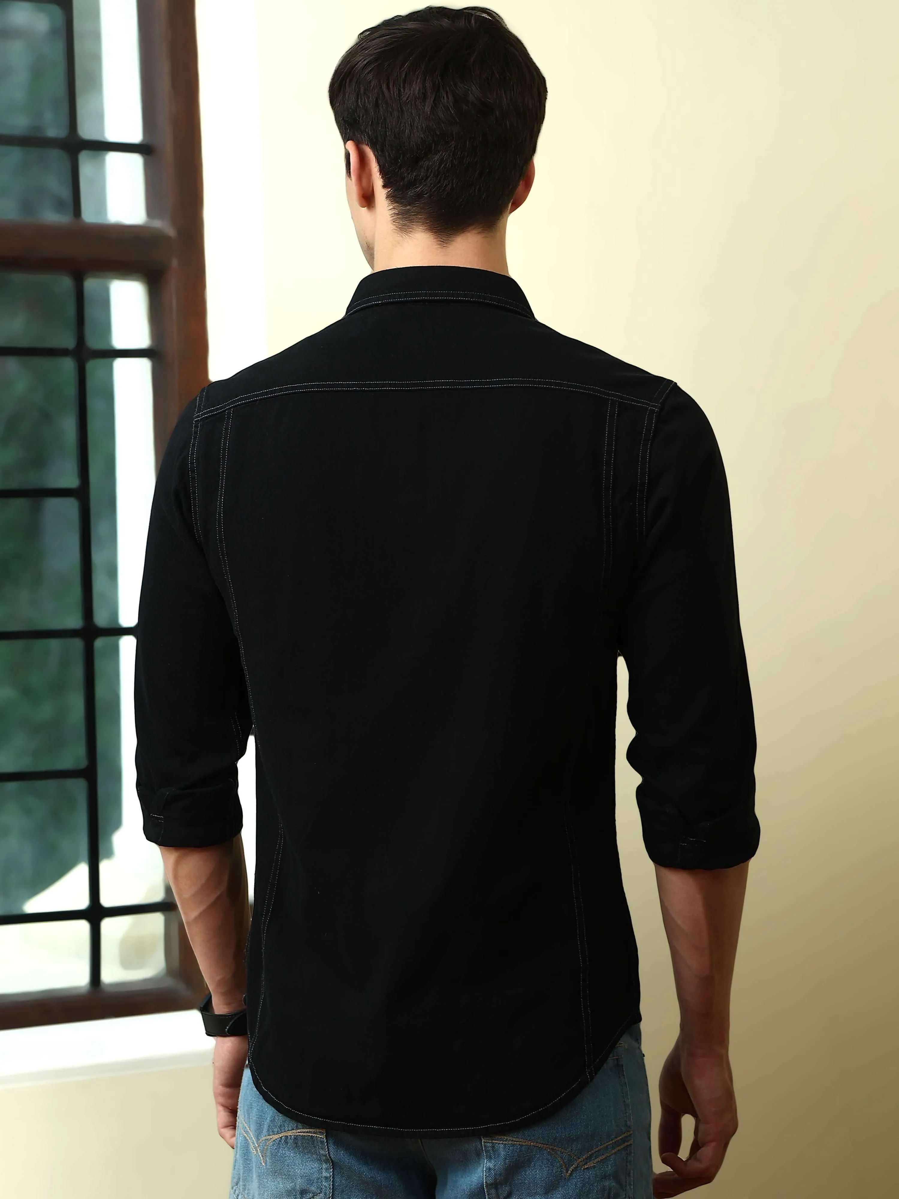 Black Denim Double Pocket Full Sleeve Shirt