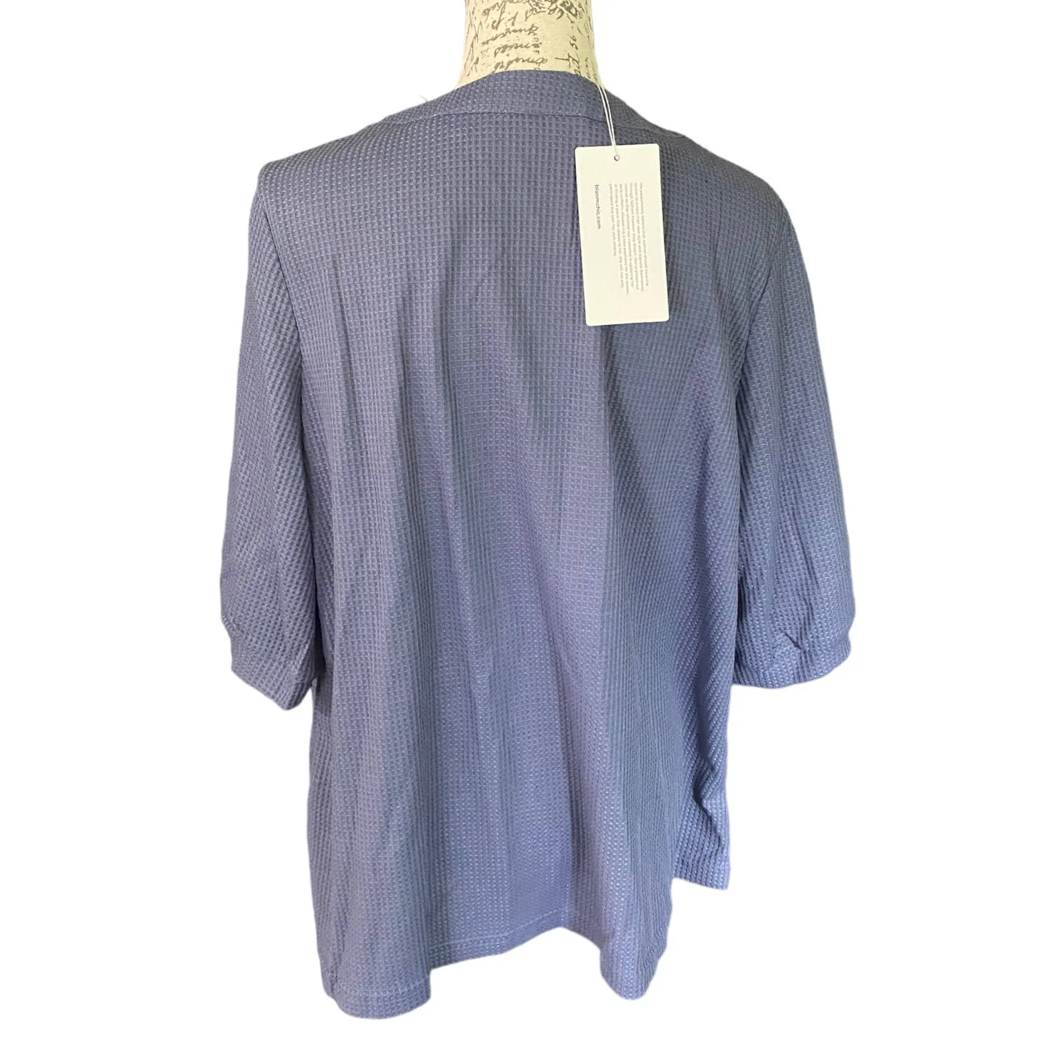 BloomChic Periwinkle Plain Button V Neck Waffle Knit Shirt Plus Size 14-16