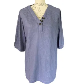 BloomChic Periwinkle Plain Button V Neck Waffle Knit Shirt Plus Size 14-16