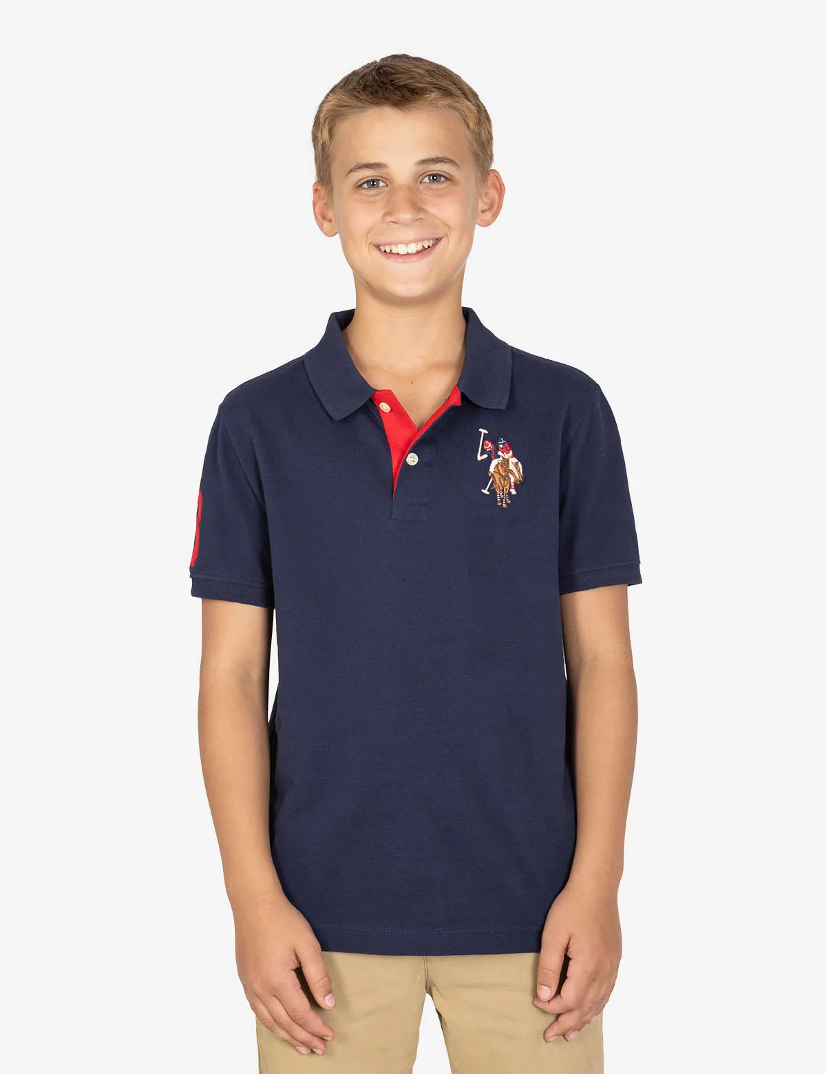 BOYS MULTI COLOR LOGO SOLID PIQUE POLO SHIRT