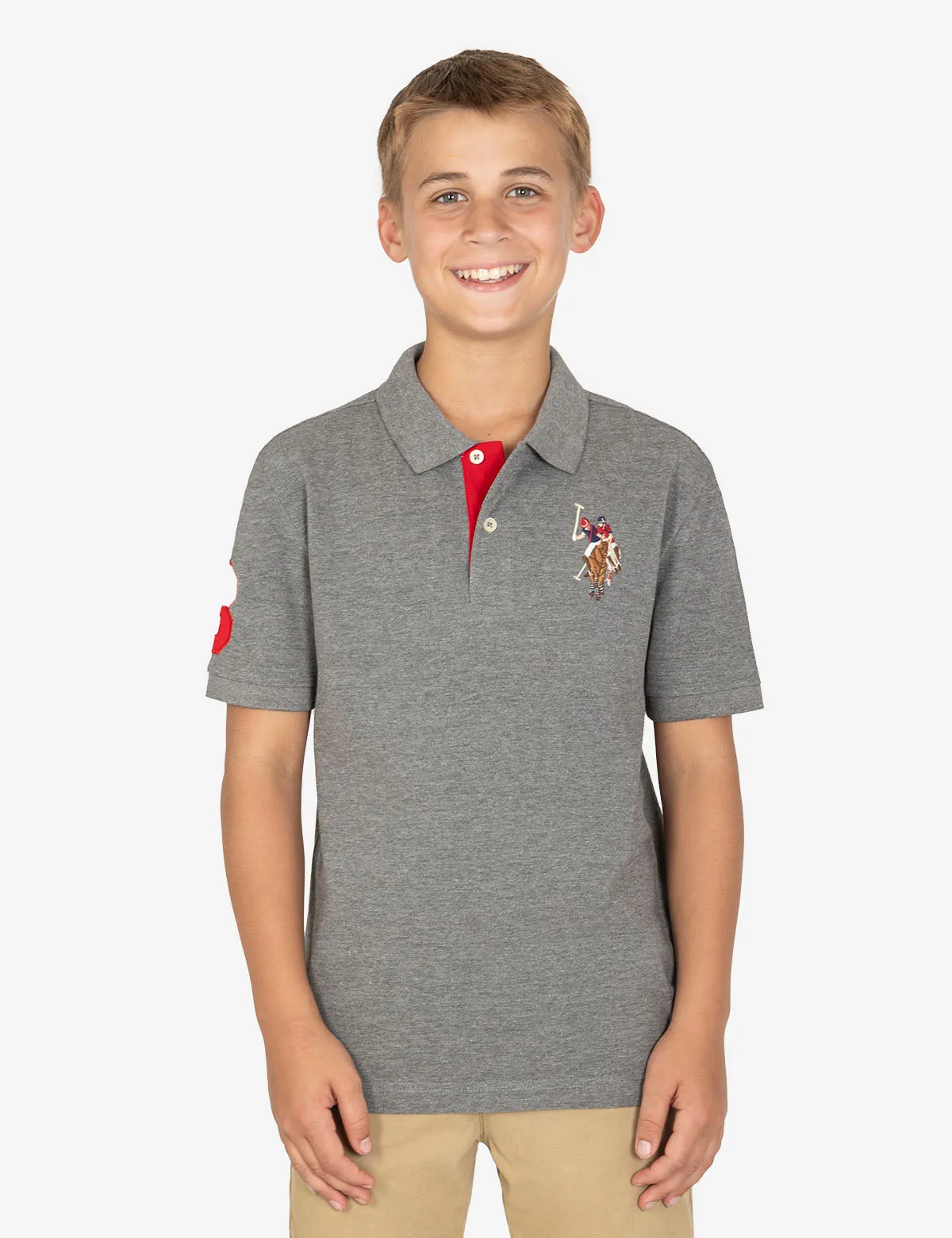 BOYS MULTI COLOR LOGO SOLID PIQUE POLO SHIRT