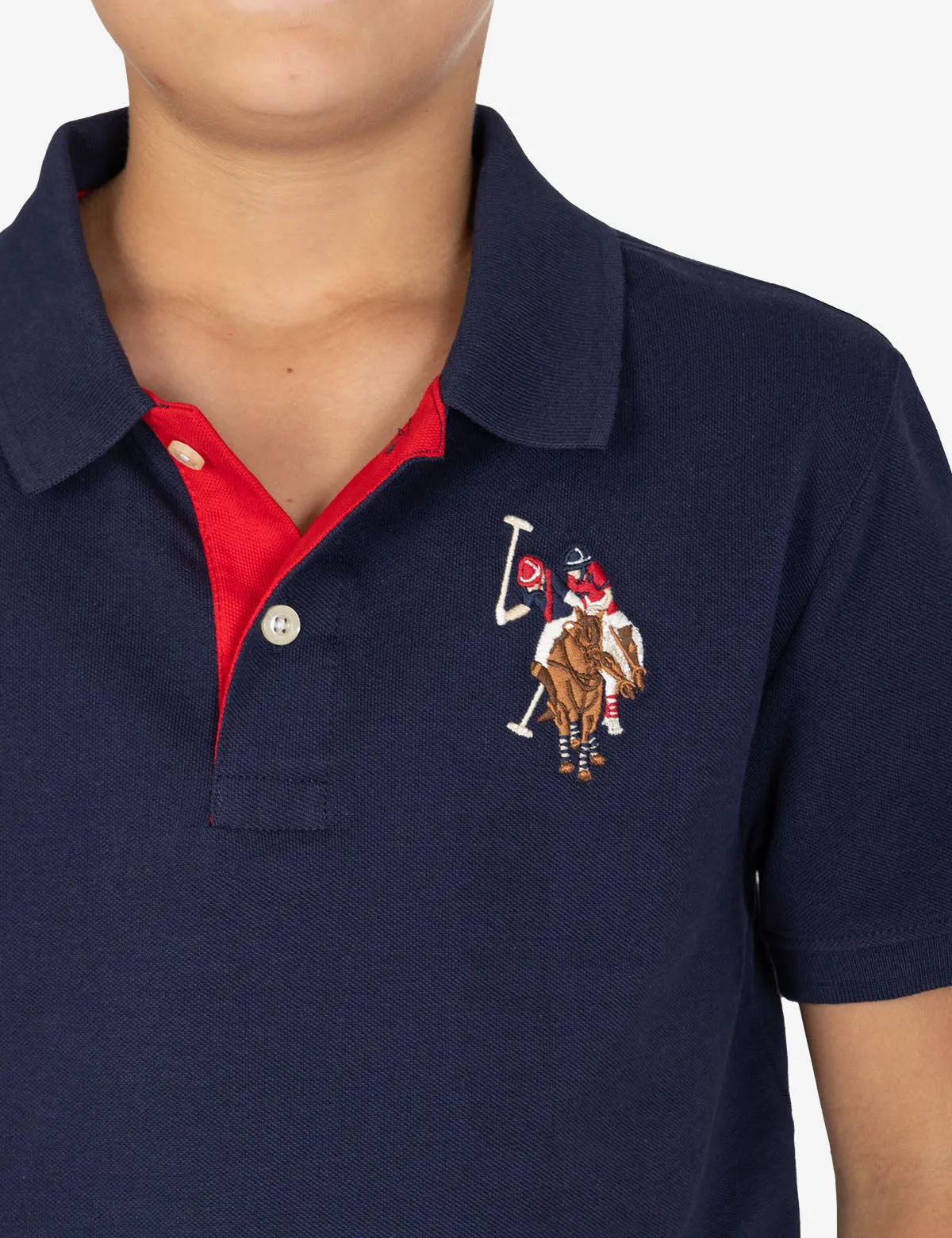 BOYS MULTI COLOR LOGO SOLID PIQUE POLO SHIRT