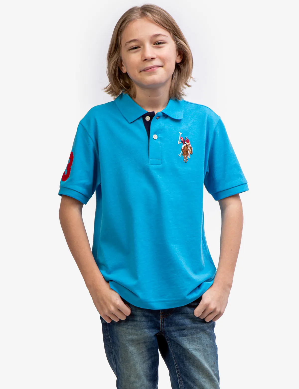 BOYS MULTI COLOR LOGO SOLID PIQUE POLO SHIRT