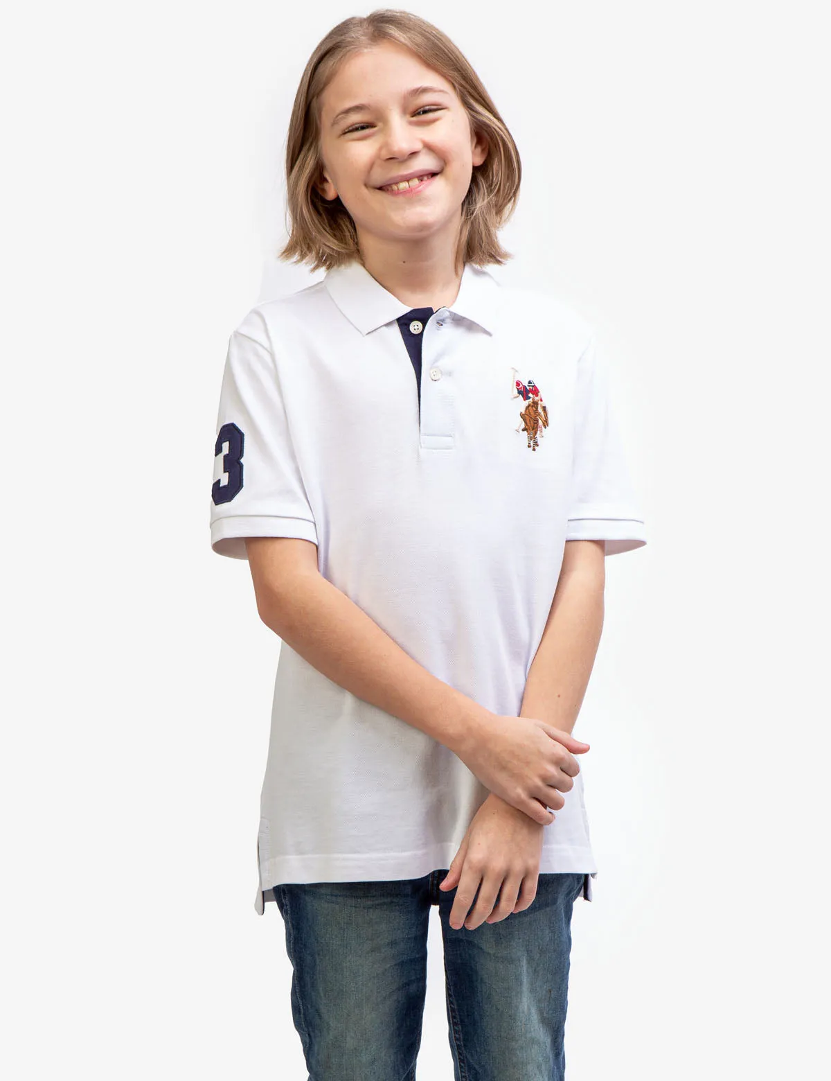 BOYS MULTI COLOR LOGO SOLID PIQUE POLO SHIRT