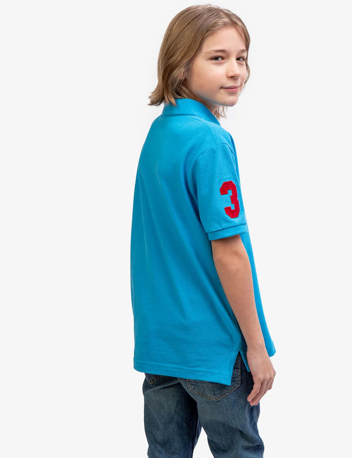 BOYS MULTI COLOR LOGO SOLID PIQUE POLO SHIRT