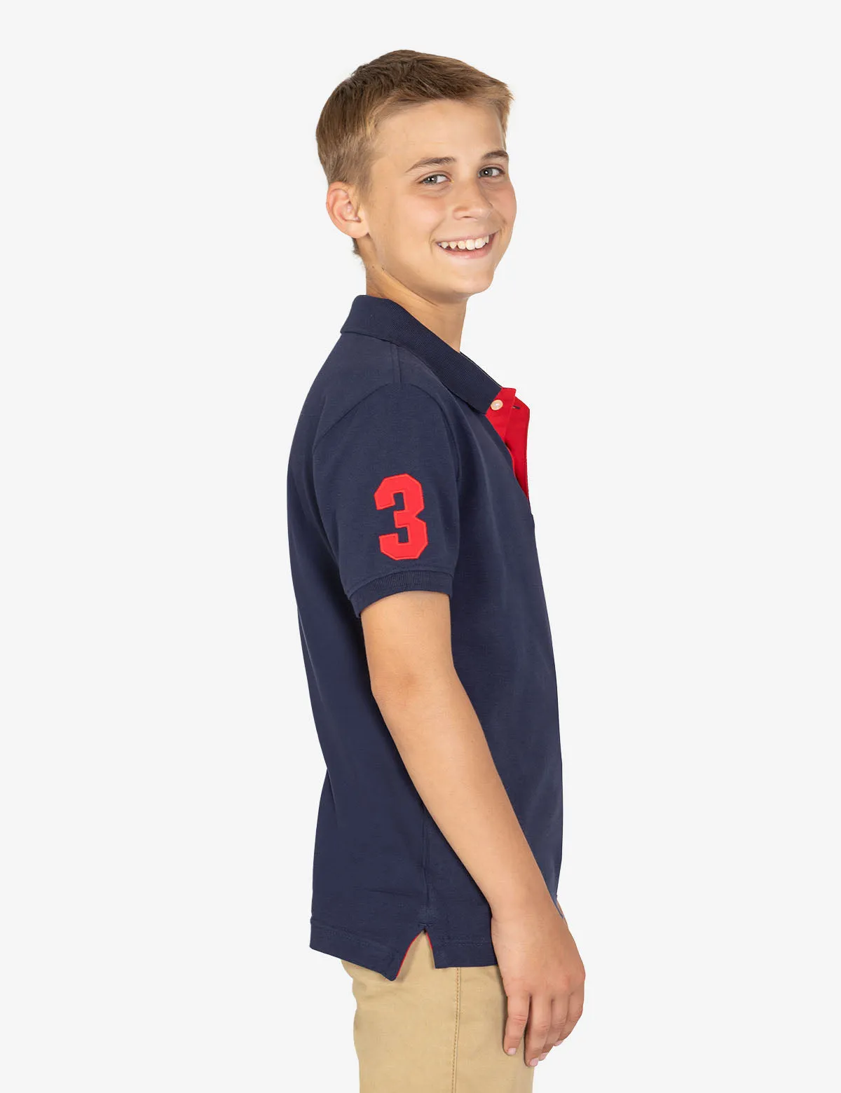 BOYS MULTI COLOR LOGO SOLID PIQUE POLO SHIRT