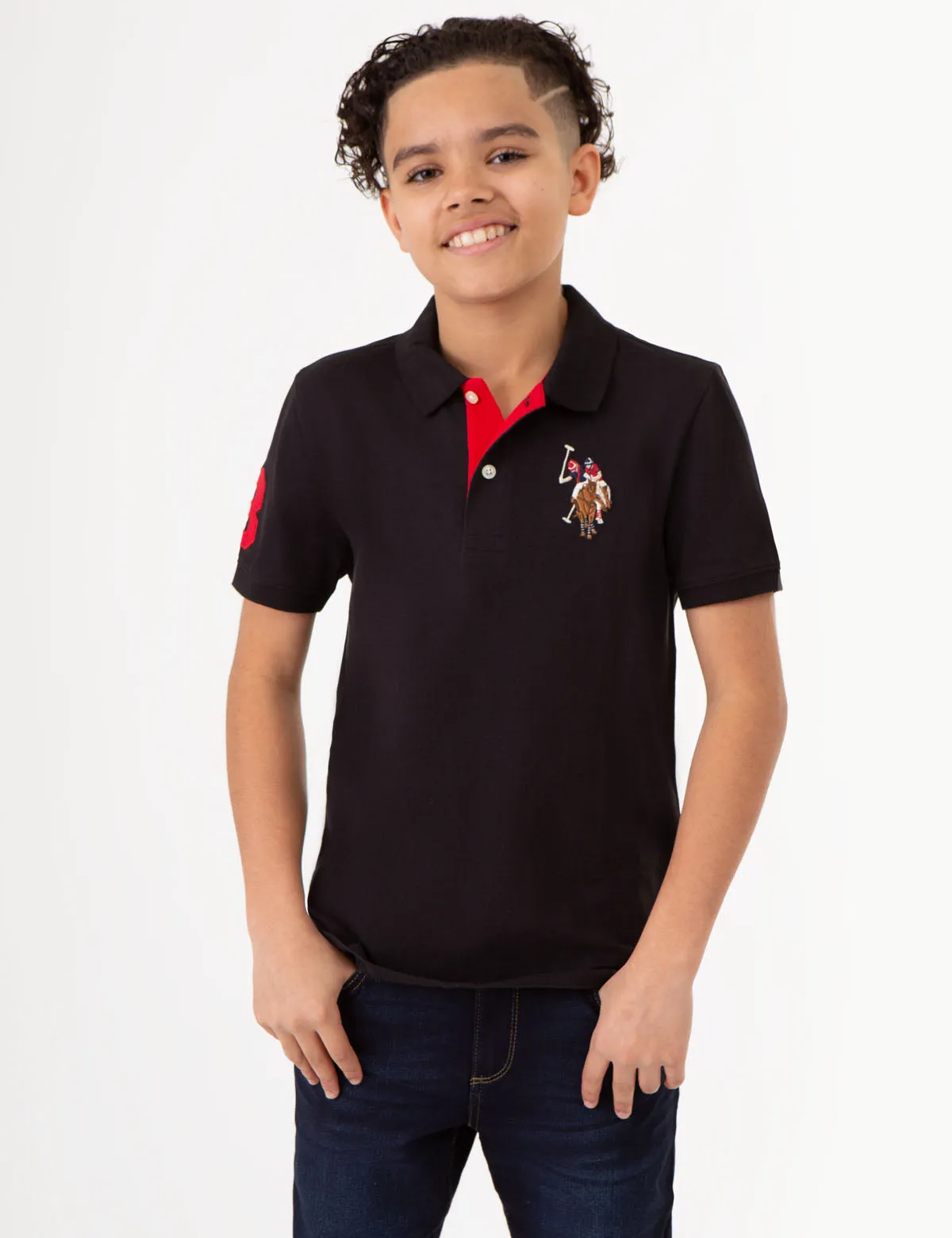 BOYS MULTI COLOR LOGO SOLID PIQUE POLO SHIRT