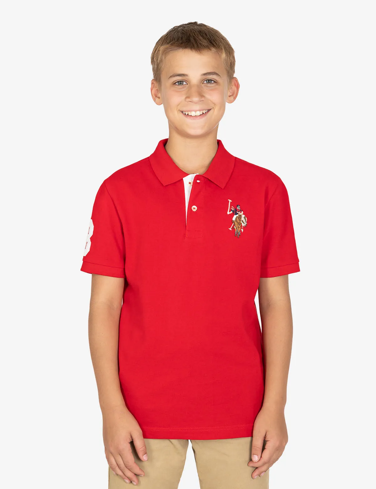 BOYS MULTI COLOR LOGO SOLID PIQUE POLO SHIRT