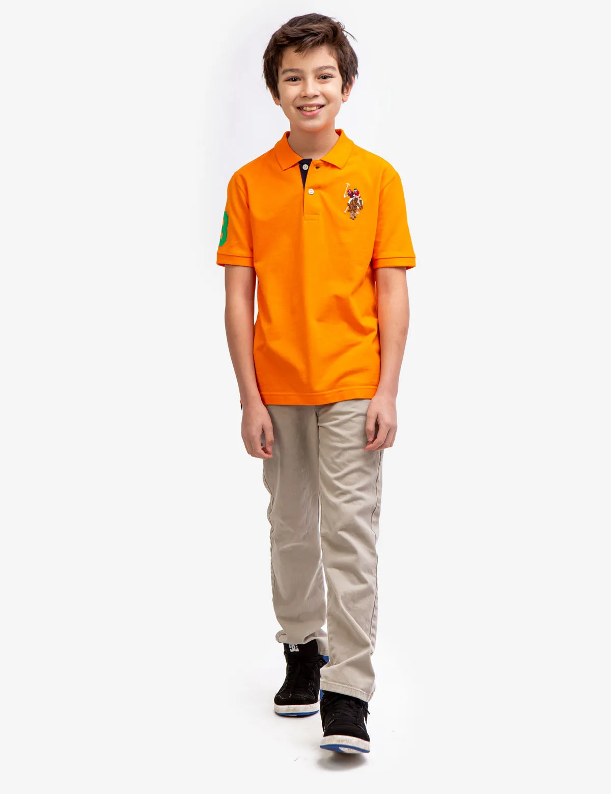 BOYS MULTI COLOR LOGO SOLID PIQUE POLO SHIRT