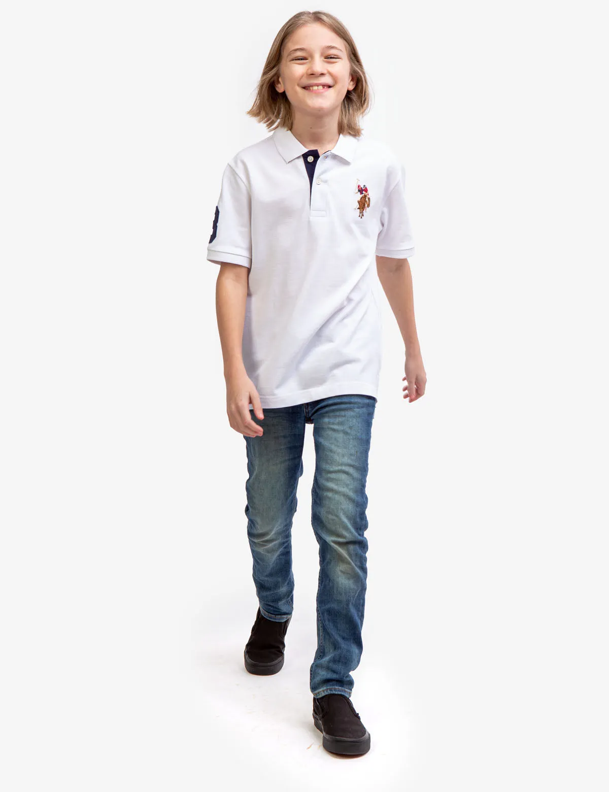 BOYS MULTI COLOR LOGO SOLID PIQUE POLO SHIRT