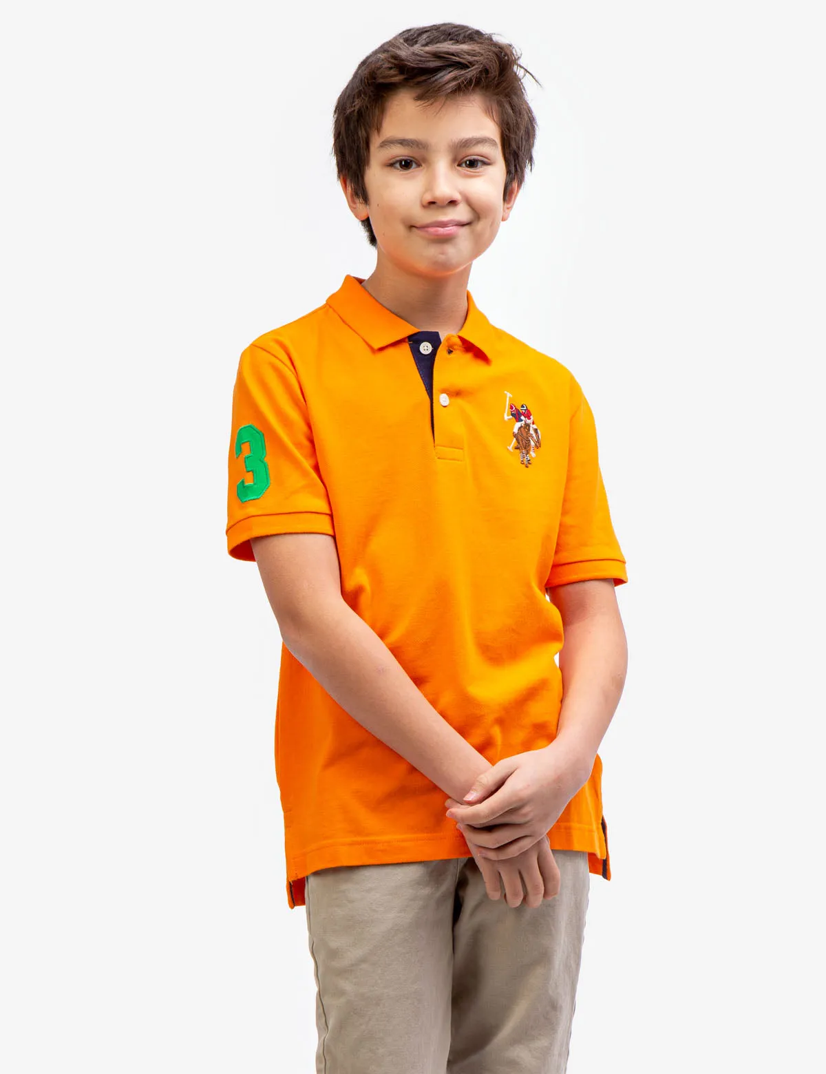 BOYS MULTI COLOR LOGO SOLID PIQUE POLO SHIRT