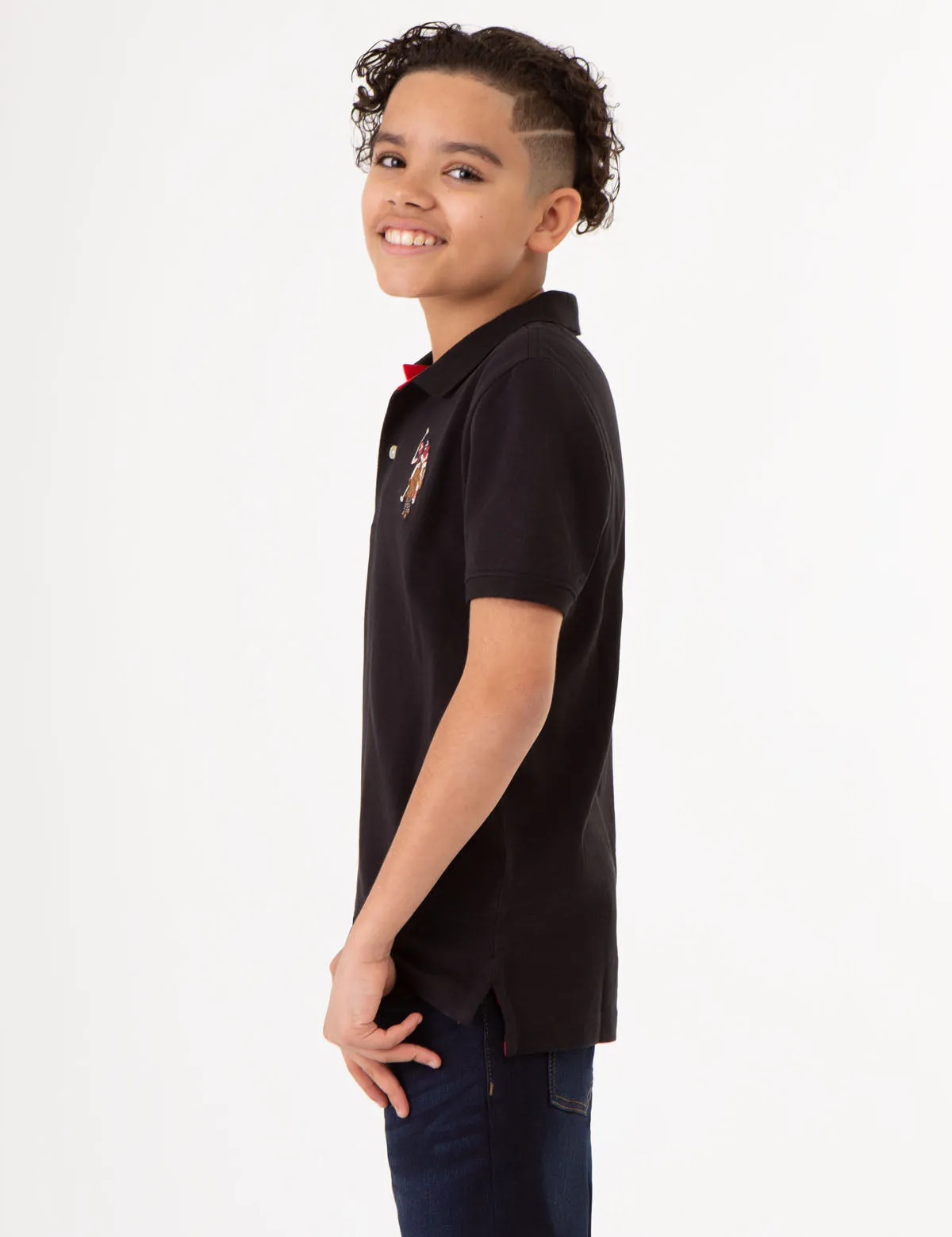 BOYS MULTI COLOR LOGO SOLID PIQUE POLO SHIRT