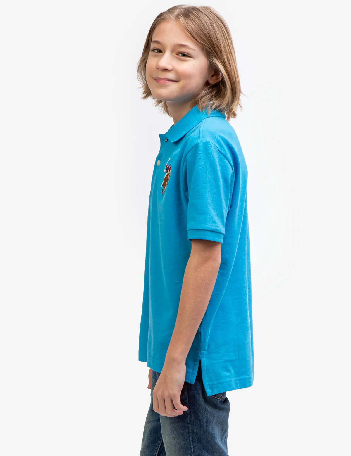 BOYS MULTI COLOR LOGO SOLID PIQUE POLO SHIRT