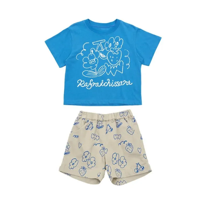 Cartoon Print Shirt & Shorts Set