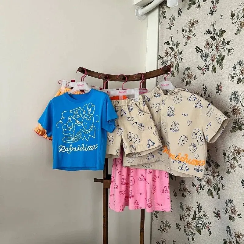 Cartoon Print Shirt & Shorts Set