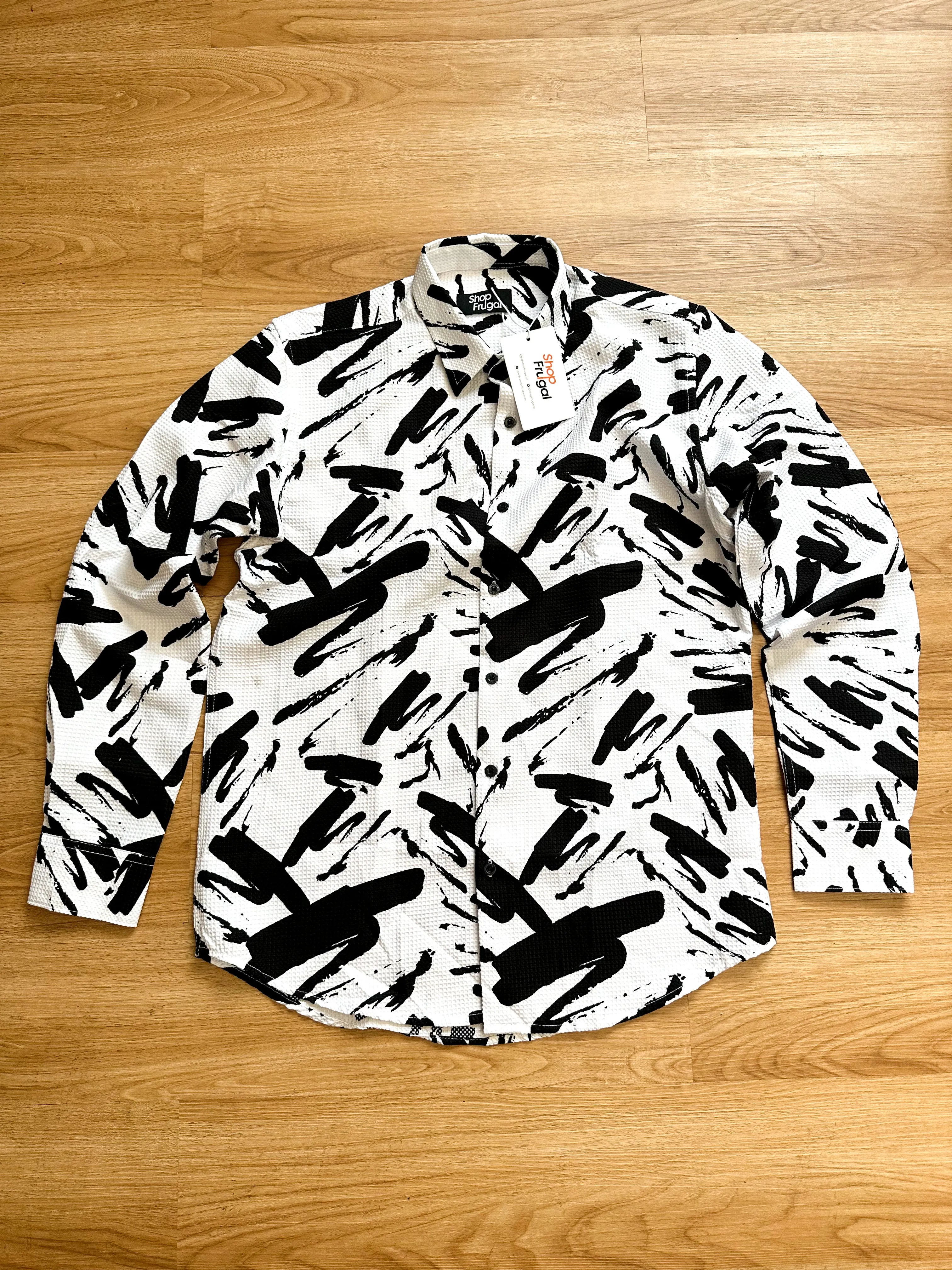 Casen Splash Waffle Print Longsleeve Shirt - White