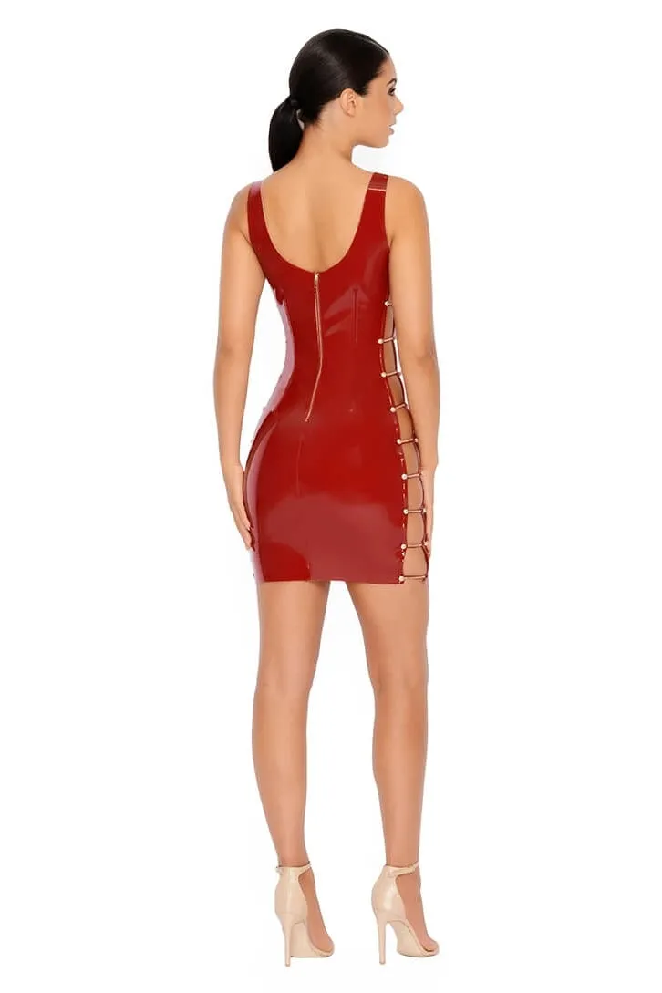 Chain Me Down Cut Out Vinyl Mini Dress in Red