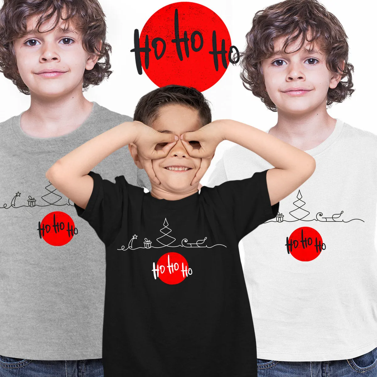 Christmas Ho Ho Ho Funny T-shirt for Kids Abstract One Line Drawing Tee