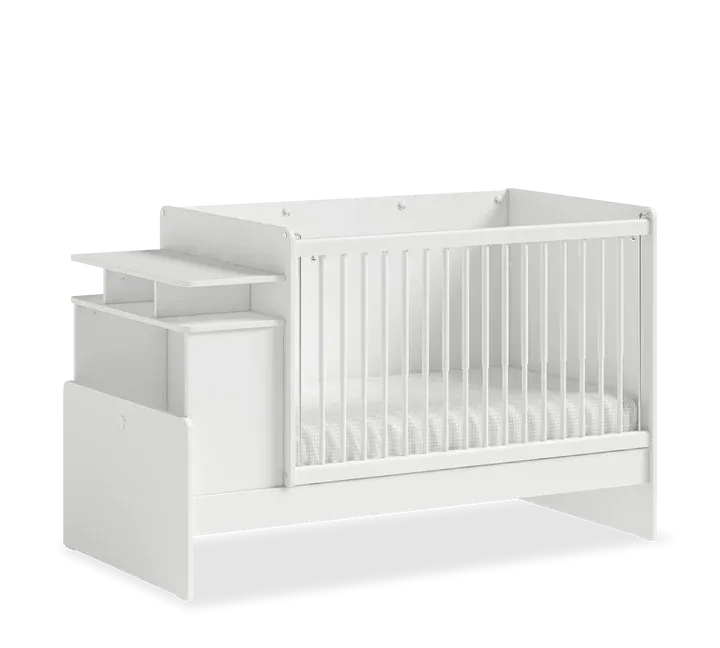 Cilek Baby Cotton Convertible Baby Bed with Table and Telescopic Handrails (70X115 - 70X140 Cm)