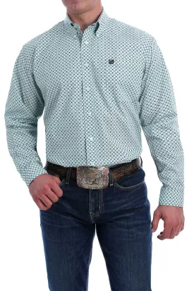 Cinch Men's Long Sleeve Button Down Light Blue Print Shirt