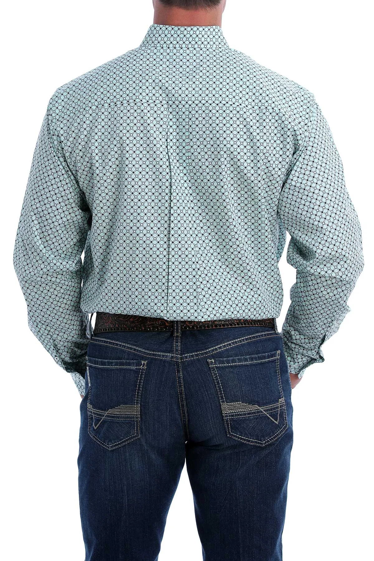 Cinch Men's Long Sleeve Button Down Light Blue Print Shirt