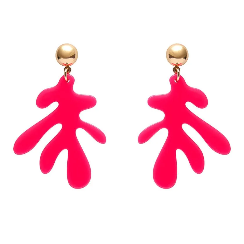 Coral Solid Drop Earrings - Neon Pink