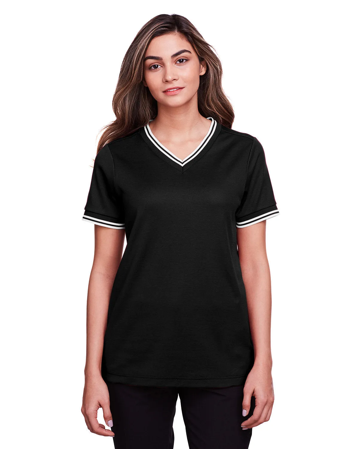 Crownlux Performance ladies Plaited Tipped V-Neck Top