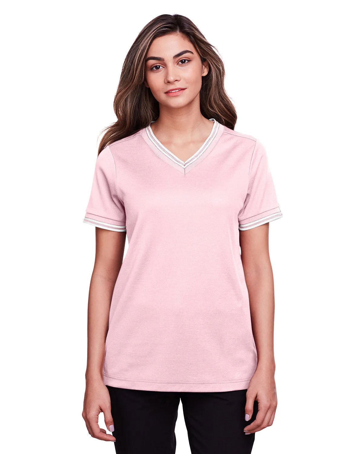 Crownlux Performance ladies Plaited Tipped V-Neck Top