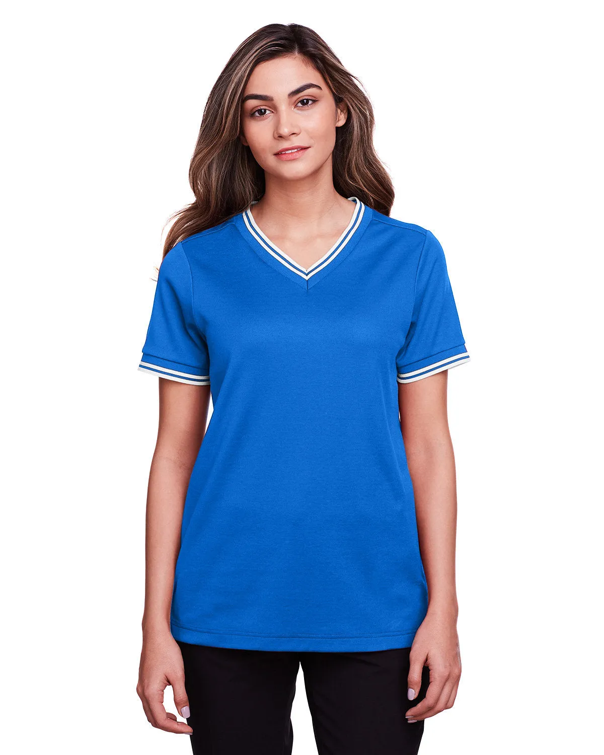 Crownlux Performance ladies Plaited Tipped V-Neck Top