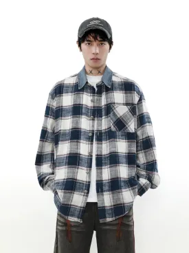 Denim Collar Plaid Shirt