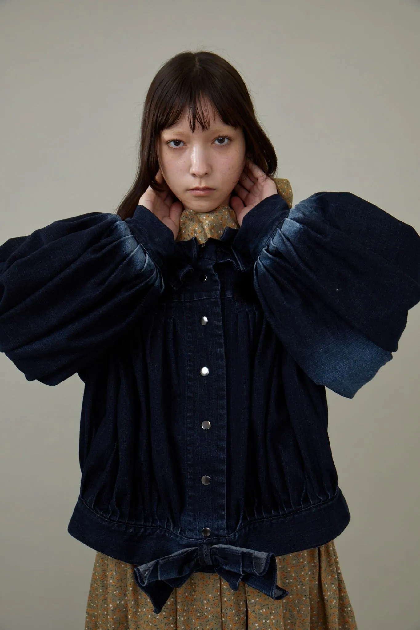 Denim Ruffled Blouson / Black